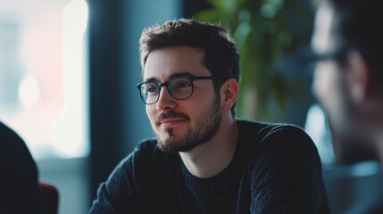 Obraz premium Thoughtful Young Man in a Meeting