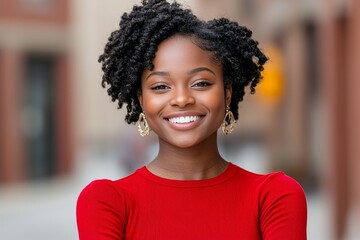 Fototapeta premium Depiction of a Lovely, Self-Confident, Delighted Middle-Aged Black Woman.
