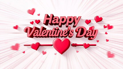 Valentines Day with a 3D design and floating hearts. The text reads "Happy Valentine's Day"