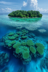 Naklejka premium Photo réaliste d’un archipel tropical entouré d’eaux turquoise