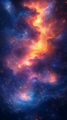 Vibrant cosmic nebula with swirling colors and glowing stars.