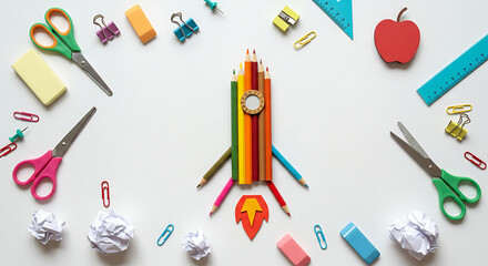 Back to School: Colorful Rocket of Pencils, Stationery
