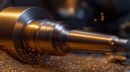Close Up of Precision Metalworking Tool in Action with Metal Shavings and Sparkles from the Cutting Process in a Modern Machine Shop Environment