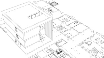 Fototapeta premium house architectural project sketch 3d illustration 