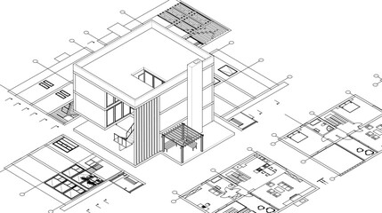 house architectural project sketch 3d illustration	