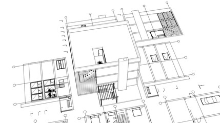 house architectural project sketch 3d illustration	