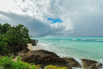 Holgin Province,Cuba, amazing gorgeous overcast stormy day on Cuban gardalavaca beach, beautiful landscape,vacation background