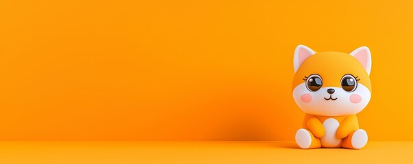 Fototapeta premium Lively Tabby Cat Cartoon on an Orange Background (Stock Generated)