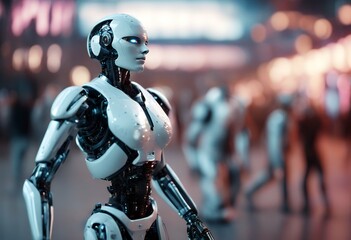 intelligence futuristic space digi robots background cyber running artificial 3d metaverse