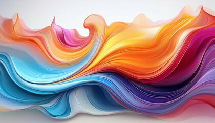 Fototapeta premium vibrant fluid paint waves flowing gracefully on a pristine white backdrop showcasing a dynamic blend of colors in an elegant and minimalist composition