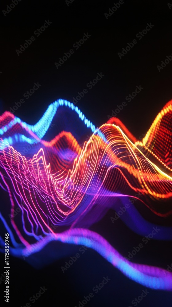 Poster abstract colorful light waves on black background creating a stunning visual flow of dynamic energy 