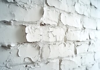Obraz premium A white brick wall with cracked paint, showcasing the texture and detail of aged walls in an industrial setting.