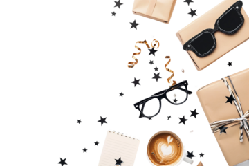 Thoughtful Fathers Day concept with a gift box and coffee cup framed as a perfect gift for dads isolated on transparent background