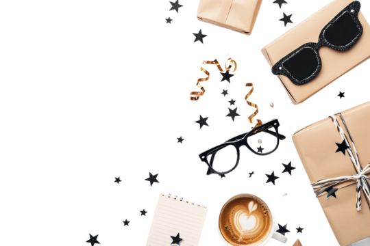 Thoughtful Fathers Day concept with a gift box and coffee cup framed as a perfect gift for dads isolated on transparent background