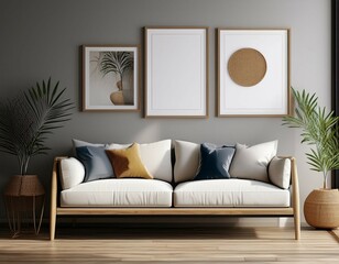 home interior frame mockup in modern room 3d render photography