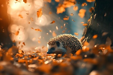 jeż, jesień, liście, natura, złota jesień, las, przyroda, fauna, spokój, zwierzęta, ciepło, fotografia zwierząt, harmonia, detal, ochrona środowiska, piękno natury, naturalny krajobraz, zwierzęta leśn