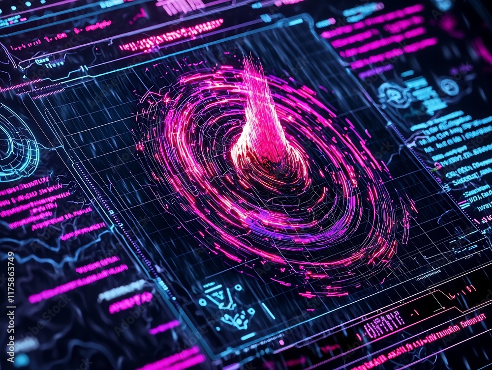 Poster surging storm systems and cascading data streams in hyper detailed digital expressionism with retrof