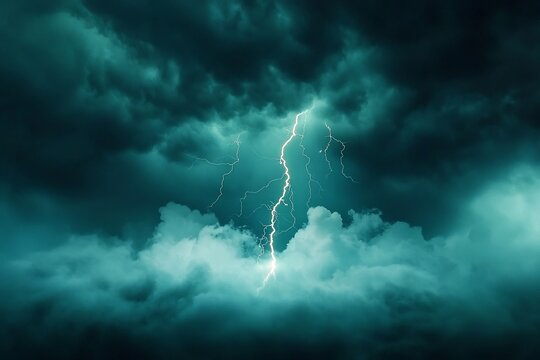 Dramatic atmospheric event captivating display of powerful forked lightning illuminating an ominous tumultuous skyscape bold high key photographic style evoking Sturm und Drang Romantic influences