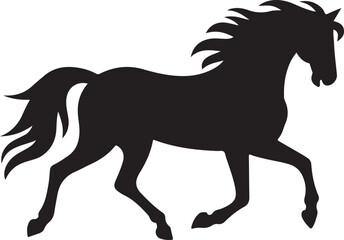 A silhouette of a running horse