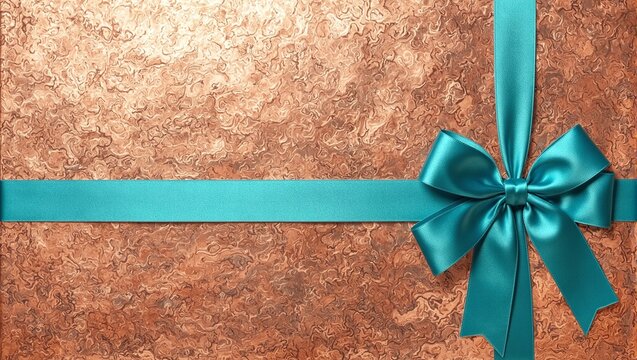 Elegant copper background with teal ribbon and bow for luxurious events