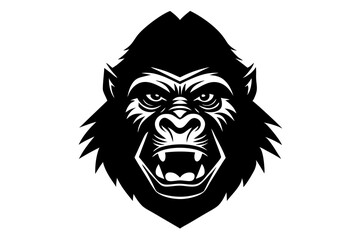 gorilla head black silhouette vector with white background. Wild animal vector