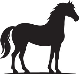 A silhouette of a running horse