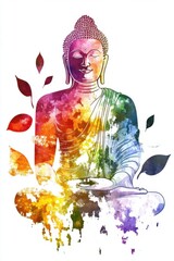 Obraz premium National Day of Sri Lanka Vibrant meditation art with colorful buddha and leaves for spiritual decor
