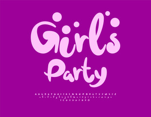 Vector holiday card Girls Party. Joyful Trendy  Font. Playful Alphabet Letters and Numbers set.