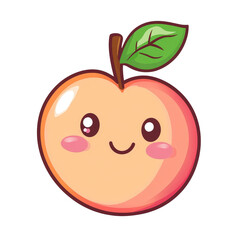 Obraz premium Charming vintage kawaii peach fruit illustration with a smiling face against a crisp transparent background, Vintagestyle kawaii peach fruit on a transparent background