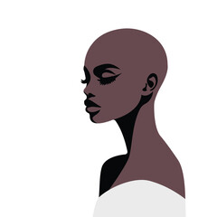 vector fashion illustration bald woman in profile flat isolated white background