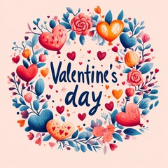 Obraz premium Whimsical Valentine's Day Heart Frame with Hand-Drawn Floral Elements and Festive Love Theme Illustration 27