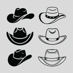 cowboy hat vector set featuring silhouettes and line art, perfect for Western-themed projects, branding, and creative illustrations