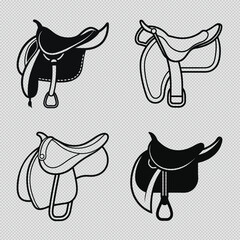 horse saddle vector set featuring silhouettes and line art, perfect for equestrian-themed designs, branding, and creative artwork