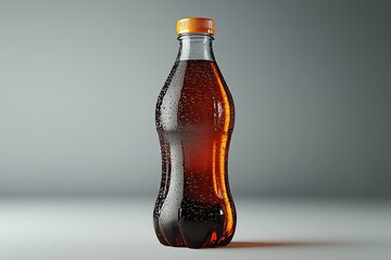 A Cold Brown Soda Bottle With Orange Cap