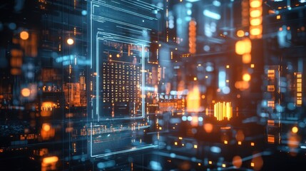 Obraz premium Abstract Digital Cityscape: A Futuristic Vision of Data and Technology