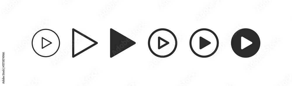 Poster play button icon set. video player buttons, start audio and play sign, line icons