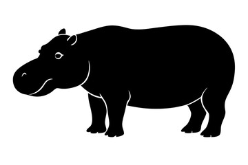 hippopotamus black silhouette vector with white background. Wild animal vector