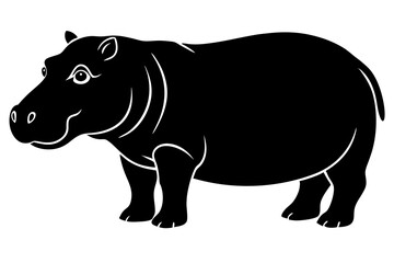 hippopotamus black silhouette vector with white background. Wild animal vector