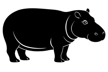 hippopotamus black silhouette vector with white background. Wild animal vector