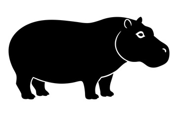 hippopotamus black silhouette vector with white background. Wild animal vector