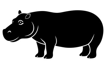 hippopotamus black silhouette vector with white background. Wild animal vector