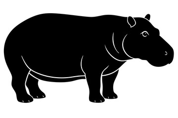 hippopotamus black silhouette vector with white background. Wild animal vector