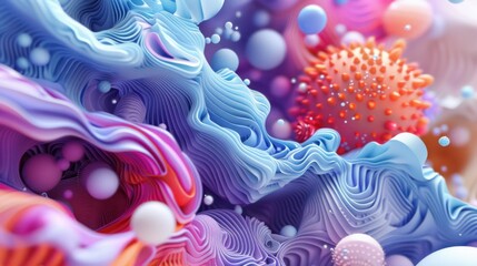 Abstract 3D Render: A Symphony of Colors and Shapes. Dive into a mesmerizing world of vibrant hues and fluid forms, where imagination takes center stage.