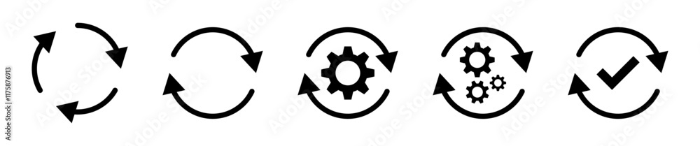 Fototapete gear icon with two arrows. settings icon with update, refresh, recycling, rotate signs - sync process icon set with check mark tick symbol. update icon symbol. Software upgrade concept