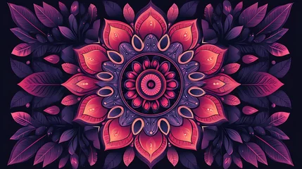 Verduisterende gordijnen vibrant mandala design floral symmetrical abstract purple pattern © Badhyajit