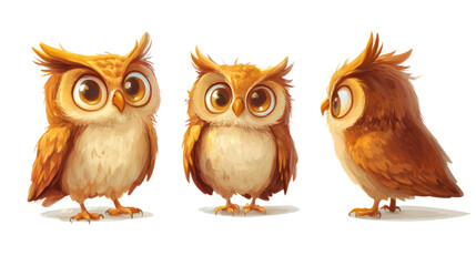 Fototapeta premium Cartoon owl character, isolated on transparent background