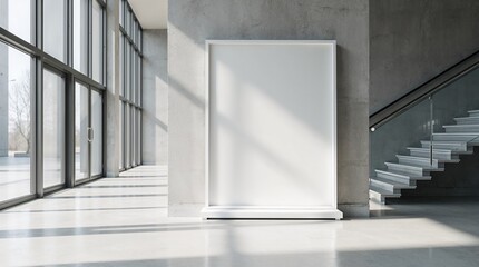 Blank vertical lightbox near staircase