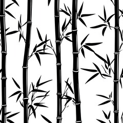 Obraz premium Elegant black bamboo silhouettes against a white background, conveying a serene and minimalist Asian aesthetic.