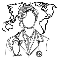 Silhouette of A doctor with a world map