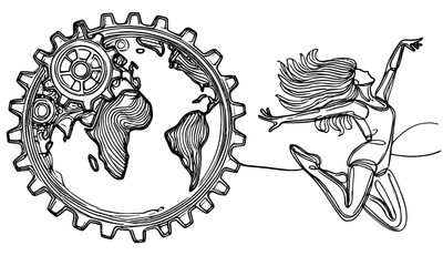 hand drawn illustration of a map with jumping woman 